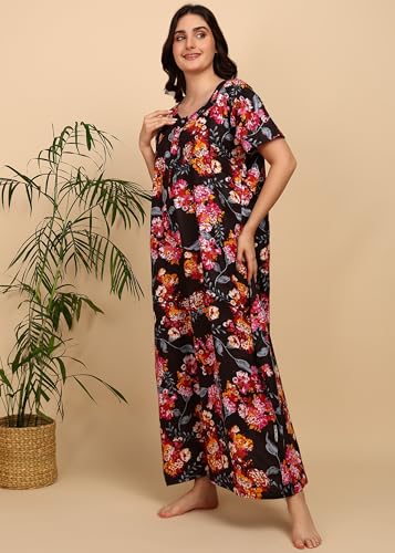 Image of Vlazom Women's Cotton Nighty Gown Combo - Pack of 2 Printed Maxi Nightwear, Free Size, Soft & Breathable Sleepwear for Ladies