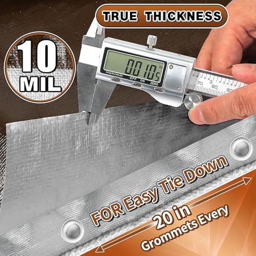 CAMPMAC Tarps Heavy Duty Waterproof 8x10 Ft, 10 Mil Thick, High Durability, Rip, UV Resistant and Tear Resistant with Metal Gromets Every 20 Inches (Silver/Brown - Reversible)