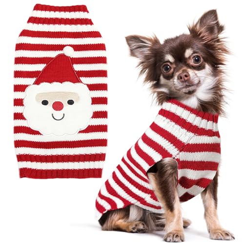 PETCARE Christmas Dog Sweater - Santa Funny Cute Red Striped Cat Vest, Pet Holiday Clothes, Puppy Sweaters for Small Medium Large Dogs Cats, Fall Winter Outfits, Xmas Costume, Medium