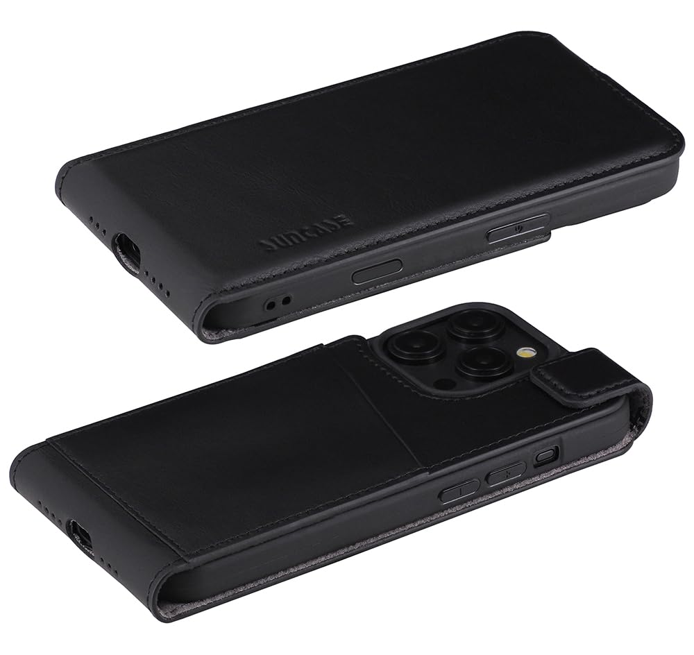 Suncase Original Flip-Style (Ultra-Slim) kompatibel mit iPhone 16 Pro (6,3 Zoll) Hülle Ledertasche Tasche Schutzhülle Case Cover Hülle in schwarz