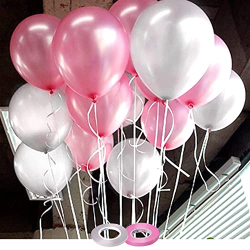 AMFIN® (Pack Of 50) 10 Inch Pink & Silver Metallic Balloons With Matching Ribbon For Decoration, Balloon For Rs. 94 @ 76 %