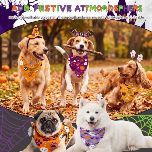 Image of Abbylike 50 Pcs Halloween Dog Bandanas Bulk Cute Dog Paw Prints Pattern