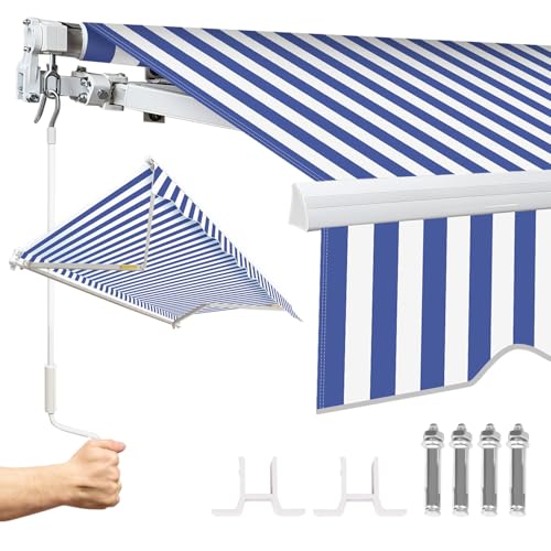 Ollewiellan Store banne manuel à bras articulés, 350 x 300 cm, protection solaire avec manivelle, anti-UV et imperméable, en aluminium/polyester, pour...