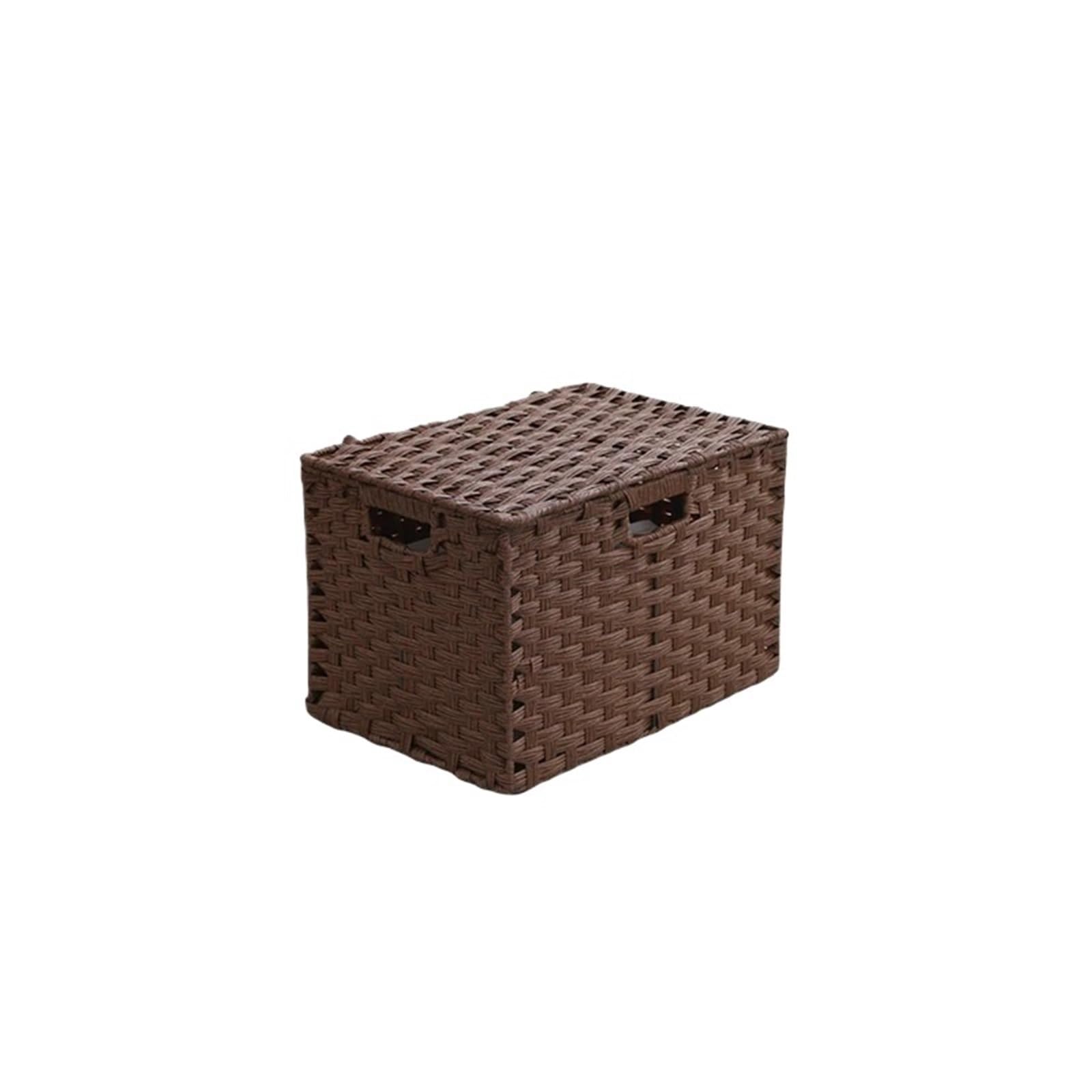 Folding Laundry Basket Household Storage Rectangular Hand Woven Large Box with Lid Bins Closet Organizer for Home Organizing