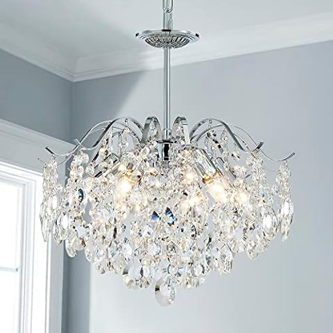 AGV LIGHTING CH012S K9 Crystal Chandelier, Raindrop Chandelier Crystals Light, Modern Pendant Chandelier Lighting, E12 Base 6-Lights, Chrome Finish Cover