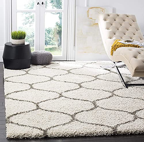 Image of Fur Shaggy Rectangular Rugs And Carpets, Modern Plush Area Rug For Bedroom Living Room Floor Mat Bedside Home Decor Carpet (8X11 Feet, Ivory|Grey)