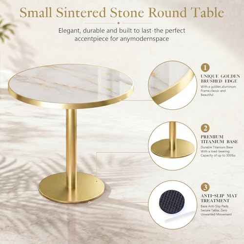 Image of 31.5 inch Tulip Table, Small Round Dining Table, Marble Bistro Table | 1.2 inch Marble Tabletop, Waterproof\Heat Resistant\Scratch Resistant\Easy Clean\Stable\Restaurants\Small Spaces\Marble Gold