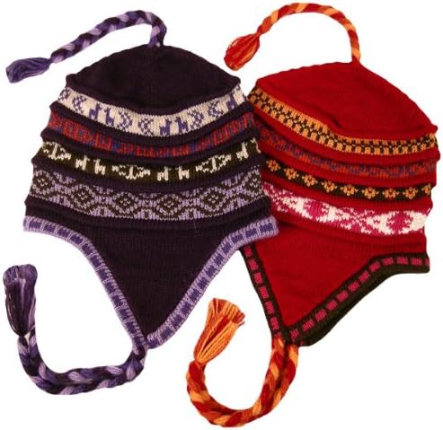 Pleated Geometric Chullo Hats Alpaca Pair Set of 2 Fair Trade Hand Knit Assorted 001863