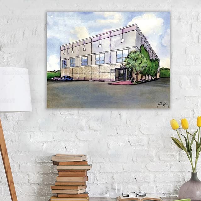 Painting & Calligraphy - The Office Pam's Watercolor Dunder Mifflin Building Print Canvas Painting Dwight Schrute Pam Beesly Artwork Wall Art Decor (Painting 20x25cm Unframed)