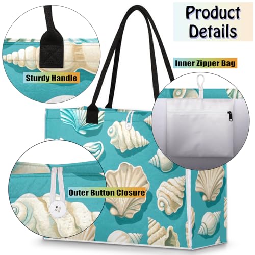 Conch Blue Tote Bag for Women Large Beach Bag Reusable Tote Bags for Work Travel Beach Shopping4