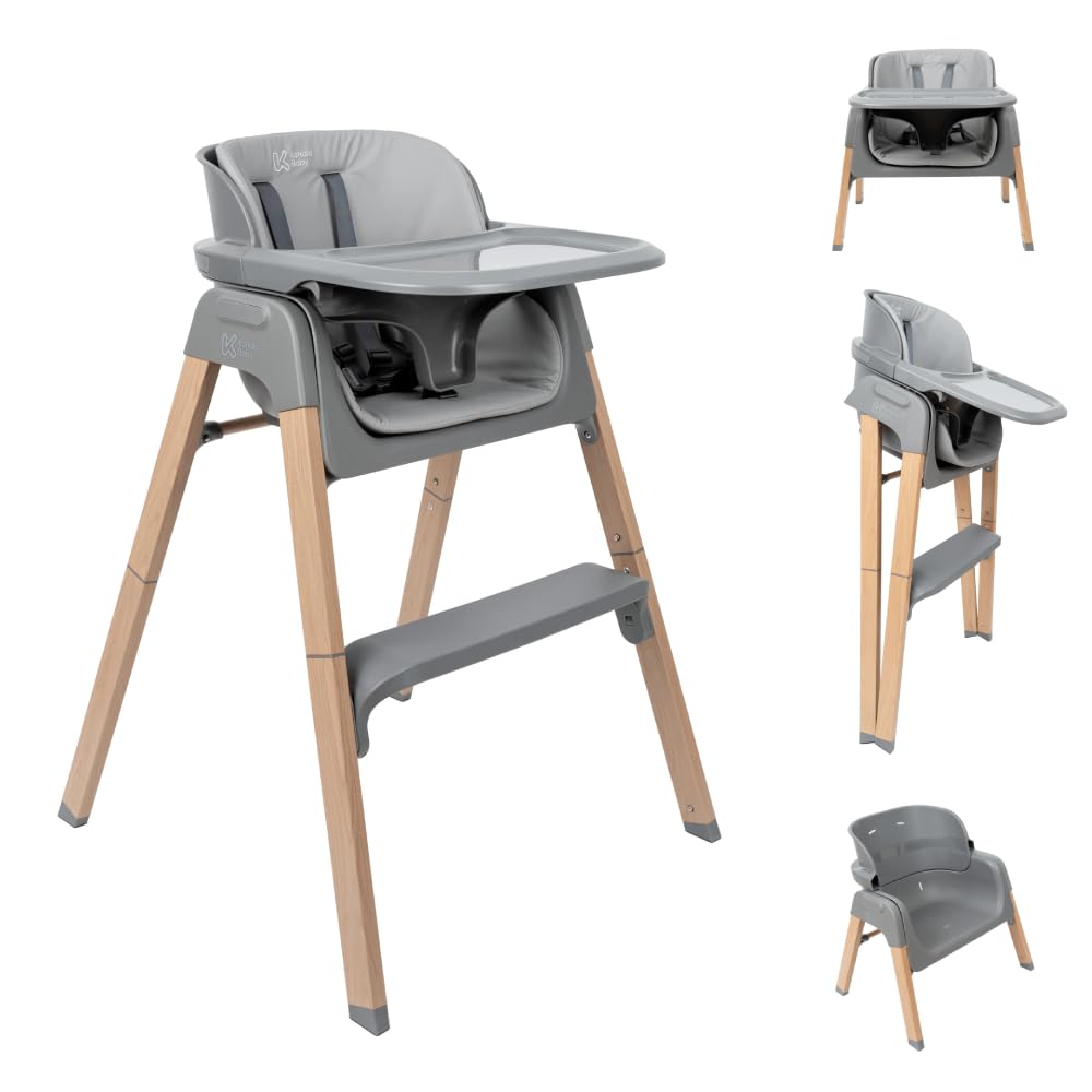 DEVESSPORT Trona 2 en 1 Plegable y Evolutiva (6 a 60 Meses) - Silla Alta Convertible con Montaje Sin Herramientas, Bandeja Extraíble, Cojín Lavable y Estructura de Acero Lacado - Gris