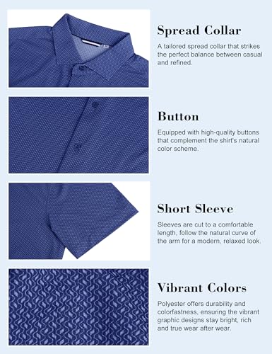 Lzzidou Men's Patterned Button Down Shirt Geometric Print Short Sleeve Dress Shirt for Casual Work Travel Summer Beach Office3