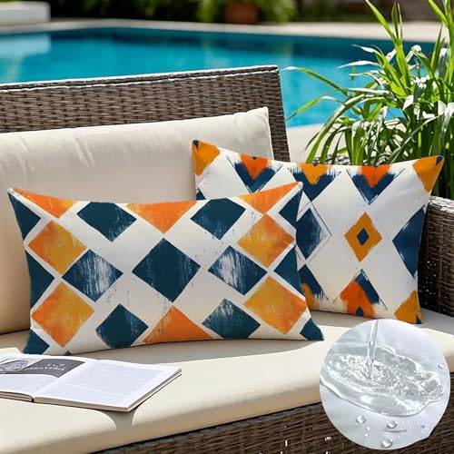 Housse de coussin extérieur imperméable 60x80 lin géométrique pour canapé lit - 6