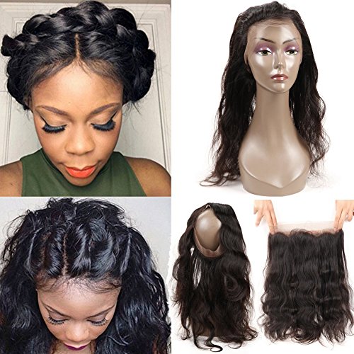 Pre Plucked 360 Lace Frontal Malaysian Body Wave Hair 360 Lace Frontal Closure with Baby Hair 10A Malaysian Unprocessed Human Hair (16inch 360frontal, Natural Color)