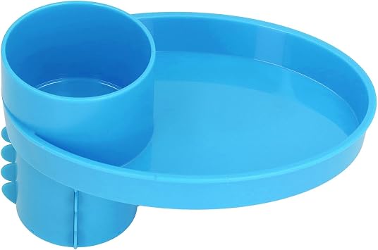 Kids Car Seat Snack Tray, Toddler Travel Tray with Cup Holder, Portable Multifunctional Rotating Plate for Road Trip Blue