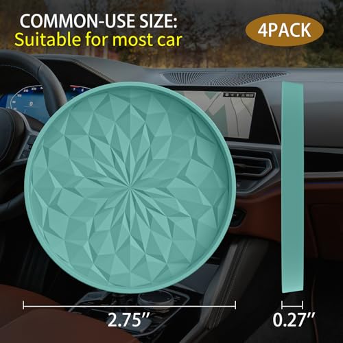 Image of ME.FAN Car Coasters for Cup Holders [4 Pack] - 2.75in Silicone Auto Mug Mats - Universal Non-Slip Recessed Car Interior Accessories Teal Blue