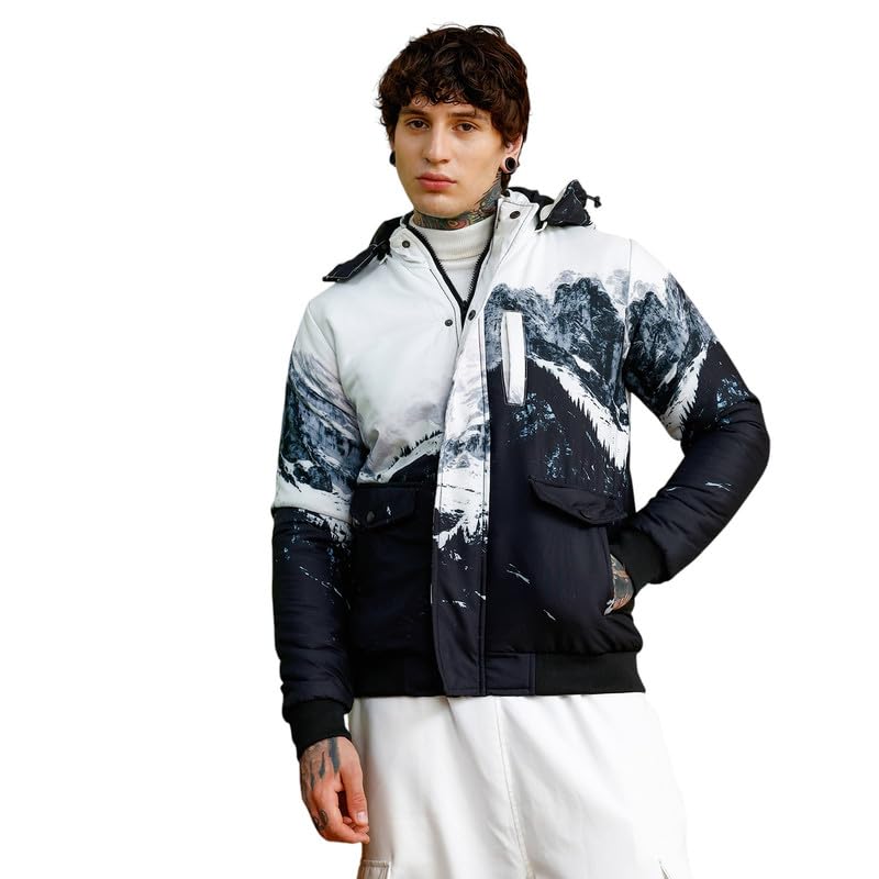 cahoot Men's Jacket | Stand Collar, Ribbed Cuff Sleeves, Flap-Button Closure, Rib-Straight Hem | Digital Placement Print Woven Plain for Casual & Daily | Black-picture-20