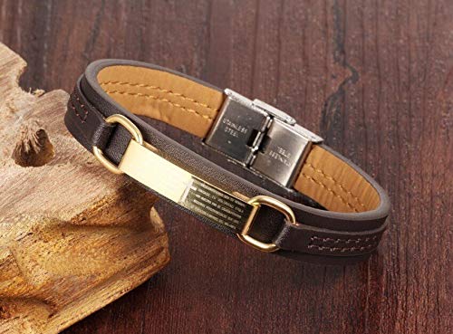 Pulseira Masculina Couro Banhada a Ouro Oração Pai Nosso