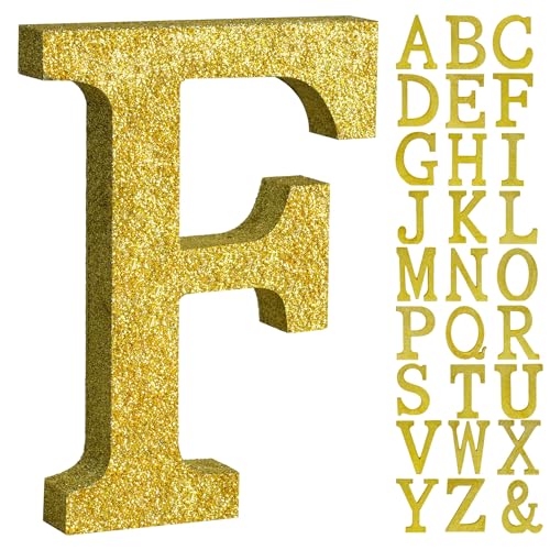 Image of TONIFUL 8 Inch Gold Glitter Letter F Table Centerpiece A-Z Gold Birthday Party Decorations,Gold Alphabet F for Birthday,Chrismas,Graduation,Bridal Shower,Wedding,Anniversary Party Supplies