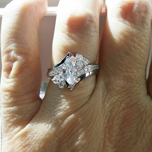 White Gold Plated Cubic Zirconia Luxurious Marquise Engagement Rings Wedding Bridal Band Promise Rings Evening Parties Anniversary Valentine's Day Gifts Eternity Bands for Women3