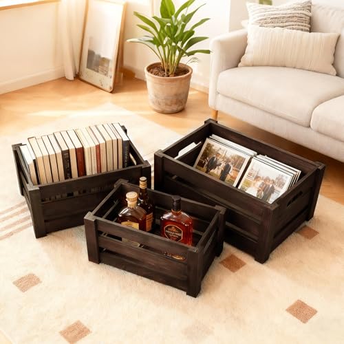 HFYFYXGS Wooden Storage Crates Set of 3 Nesting Wooden Box for Home Decor — view 2