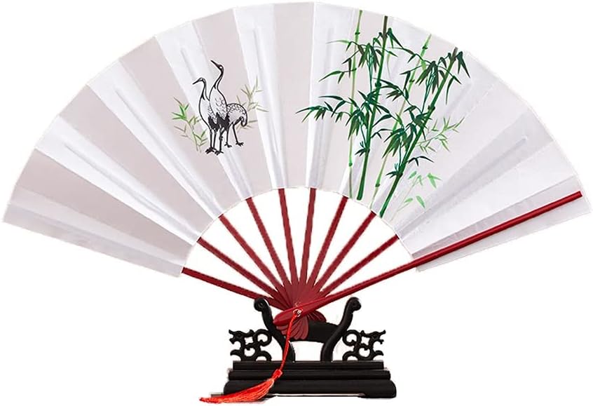 Folding Fan Decor Ancient Ink Painting Handheld Fans，Hand Held Silk Folding Fans with Bamboo Frame for Decorations Dance Festival Party Gift Portable Folding Fan fan ( Color : Black , Size : Grey )
