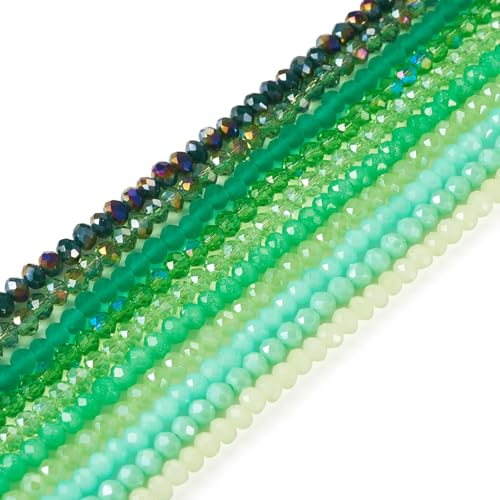 Bestewelry 10 hebras de cuentas de cristal redondas de 4 x 3 mm, cuentas de cristal facetadas, cuentas espaciadoras sueltas para pulseras, joyería, decoración del hogar, color verde