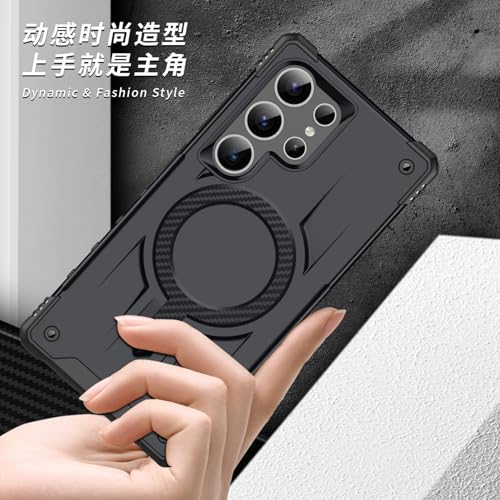 Image of Pirum for Samsung Galaxy S25 Ultra Case, Military Grade Drop Protection, Carbon Fiber Design, Shockproof, Supports Magnetic Charging Black