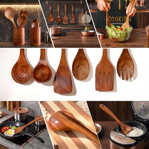 Holzlöffel zum Kochen, 7-teilig, Holzutensilien zum Kochen, Küchenhelfer-Set, Holz-Kochutensilien, Holzspatel zum Kochen – Ansicht 5
