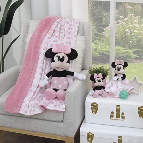 Image of Disney Minnie Mouse White, Pink, and Aqua Rainbow and Heart Lovey Security Blanket