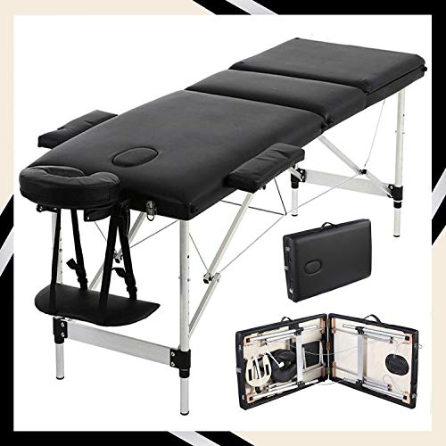 Professioneller Massageliege, Bett, Couch, Schönheitsbett, 3 Abschnitte, Therapiebett, Aluminium, leicht, tragbar, zusammenklappbar, Wellness-Bett, Schwarz Cover