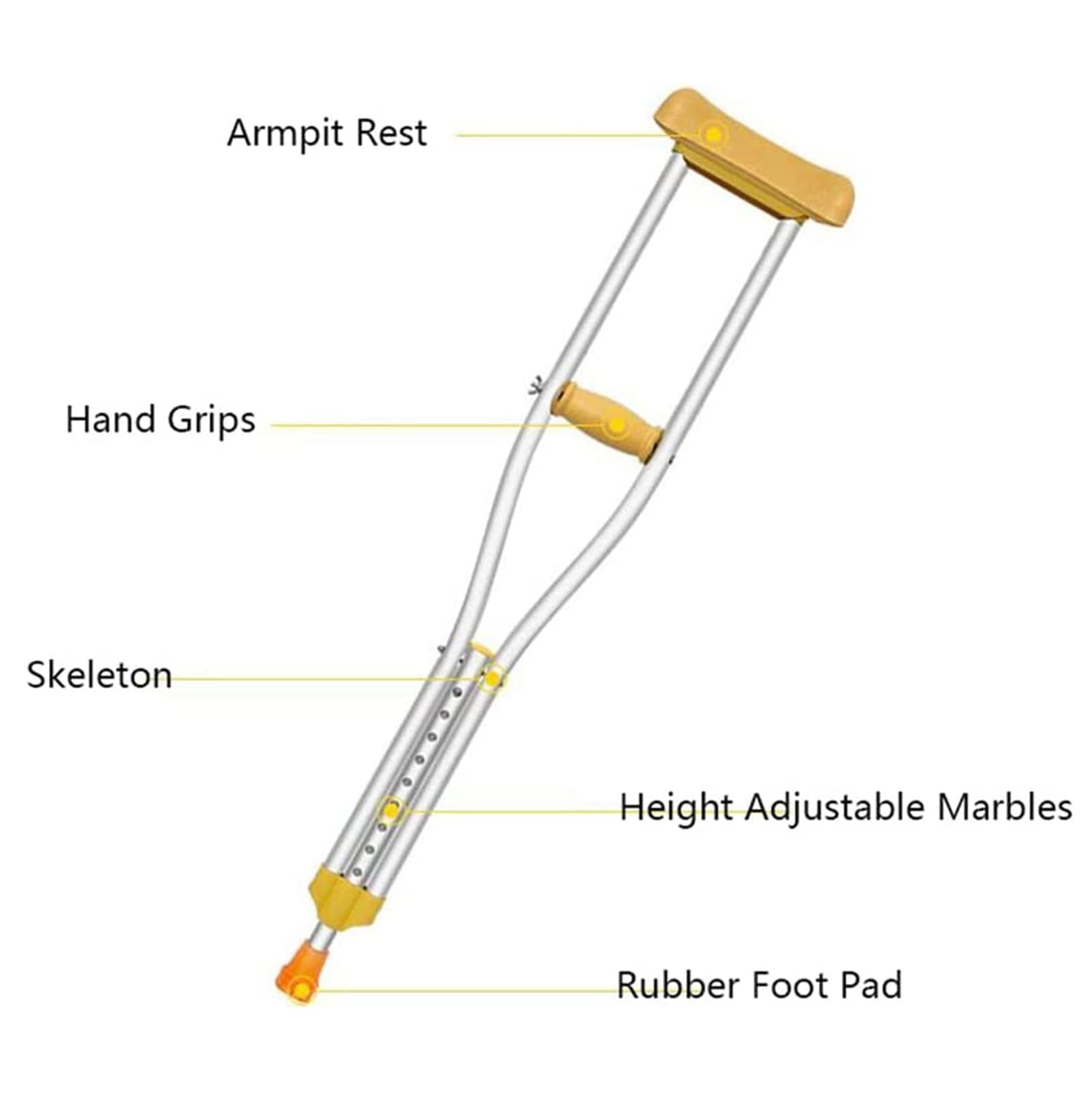 Muletas juveniles de aluminio para axilas, bastones de altura ajustable con almohadilla para las axilas, 1 par para niños, diseño de botón de presión, soporte cómodo