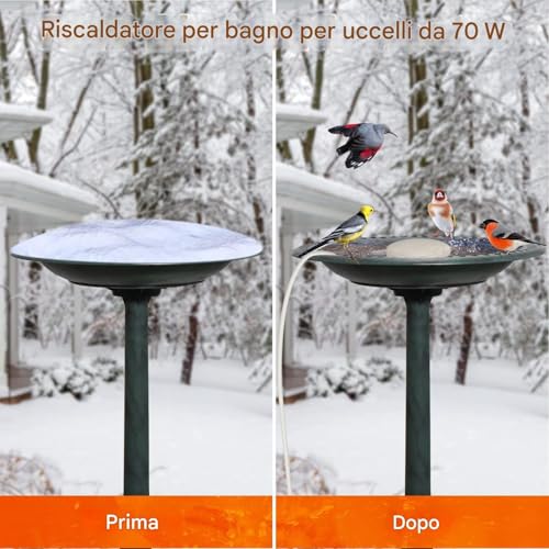 Heizungen für Vogelwannen für den Außenbereich im Winter, Heizung für Vogelbäuche, 70 W, Enteiser für beheizte Vogelbecken, Thermostatsteuerung für Patio Hof-5