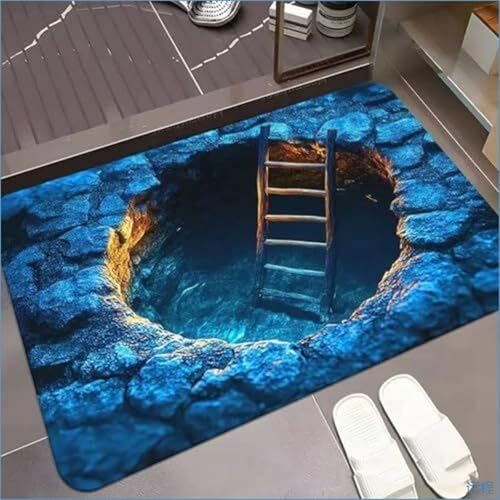 3D Visual Depth Floor Rug, Hollow Chasm Optical Design, 18x30