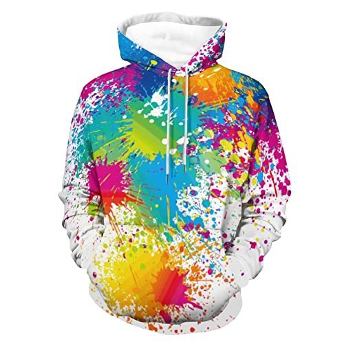 Inraine Unisex Colorful Splashes Hoodie Rainbow Spots Art Doodle On White Athletic Hooded Fashion Novelty Hoodies Sweatshirts Casual Big Pocket Tops Long Sleeve Pullover For Men Women Teens 4Xl #TOP7