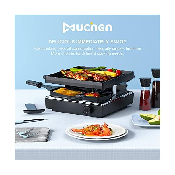 Raclette Grill mit Antihaftbeschichtung und 4 Mini Raclette Grill Pfännchen – Bild 3