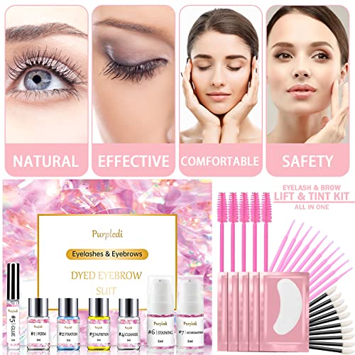 Purpledi Lifting Pestañas Kit Profesional, Kit de Permanente de Pestañas Brow Lamination Kit de Permanente de Semipermanente Profesional Adecuado, 4en1 Laminado de Cejas y Pestañas Tinte - imagen 3