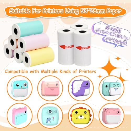 Image of 15 Rolls 53 * 28mm Mini Printer Sticker Thermal Paper,Self-Adhesive Multicolor Paper Compatible with T02 /M02 Mini Thermal Printer Study Notes, Journal Photos