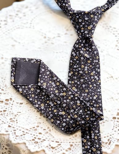 Image of Barry.Wang 100% Cotton Floral Ties for Men 63 inch Extra Long Necktie Clip | Fashion Cotton Printed Neckties,Wildflower 2.76 inch Ties Skinny,Gift Box,Groomsmen Wedding Engagement Graduation