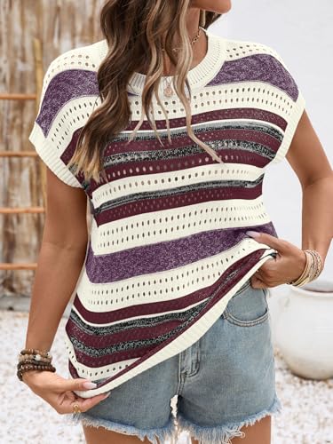 Image of Ivicoer Womens Spring Summer Tops Crochet Cap Sleeve Sweater Hollow Out Beach Vacation Clothes Trendy 2026 Loose Fit