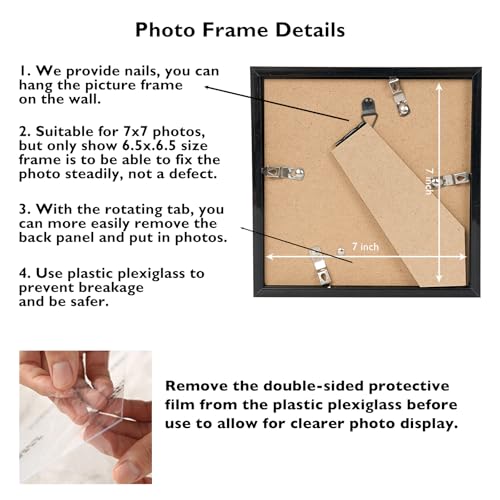 Image of JCJMY 7x7 Picture Frame Black for Wall Hanging or Tabletop, Wall Mounting Horizontally or Vertically, 7 x 7 Square Wall Gallery Poster Photo Frame with Shatter Resistant Plexiglass, Black