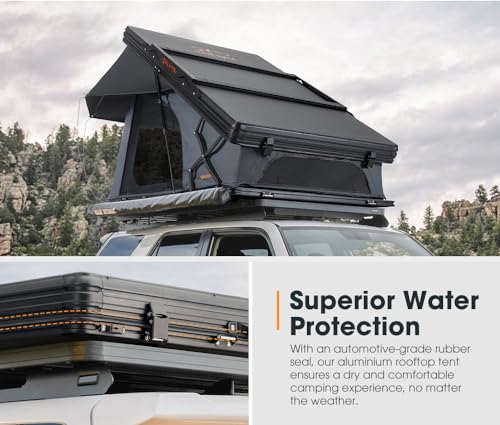 SanHima Hotham X Rooftop Tent Hard Shell - Spacious Overland Aluminium Roof Top Tent w/ 2\" Thick Mattress, LED Strip Light & Dual Side Window, Quick Setup for Car SUV Truck Camping, 3 People Tent - Thumbnail 5