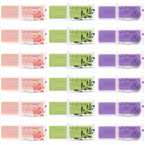 skourvut Bulk Bar Soap Travel Mini Soap Bars Bulk 0.5 oz Guest Soaps Small for Bathroom Hotel Soap Bars for Hotel Hospitality Homeless(Olive Oil Lavender and Rose Pack of 15)