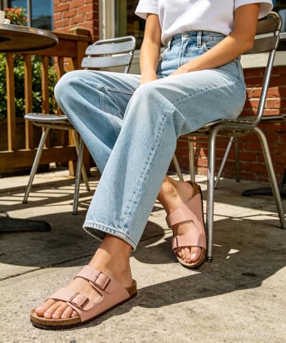 Image of Litfun Unisex Cork Footbed Sandals Summer Slip On Slides for Women Men