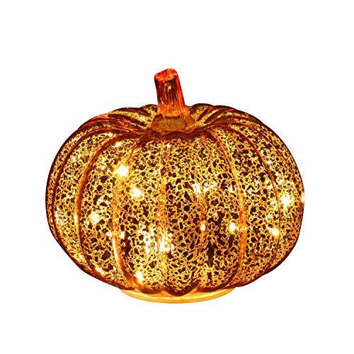 Image of Romingo Mercury Glass Pumpkin Light with Timer for Halloween Pumpkin Decorations Fall and Thanksgiving Christmas Decor,Gold, 5.5 inches