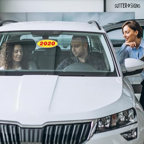 Image of 2020 Car Model Year Windshield Stickers | 14 inch x 5.5 inch Oval Stickers for Car Dealerships, Vehicle Windshields (Pack of 12)