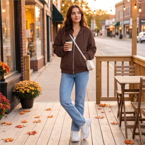 Elneeya Womens Zip Up Hoodies Vintage Travel Running Oversized Sweatshirt - image 8
