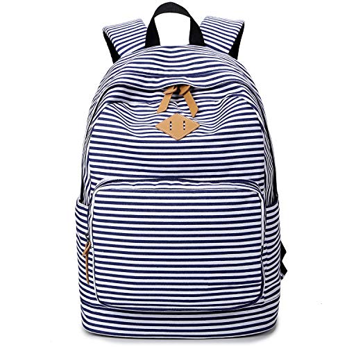 FITMYFAVO Striped School Backpack Canvas Shoulder Bag Women Casual Travel Daypack Teens Book