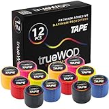 trueWOD Tape Crossfit Adhesivo Cinta Crossfit para Dedos Flexible Hook Grip Tape Esparadrapo Deportivo Halterofilia Resistente Elastico Profesional - Pack 12 Rollos 5cm x 4,5m MultiColor
