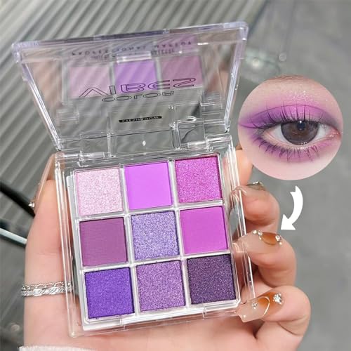 Matte Pearlescent Purple Eyeshadow Palette 9 Eyeshadow Shades, Shimmering Pale Purple Makeup Set, Waterproof, Long Lasting Intense Colour, Mixable Pressed Pigment Eyeshadows, Gift for Girls, Women - Image 8